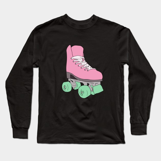 Vintage Pink Roller Skate Long Sleeve T-Shirt by Hevding